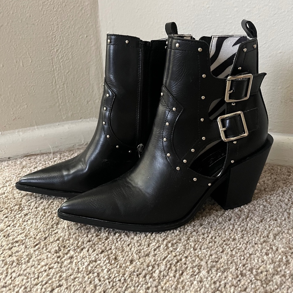 Black studded buckle booties